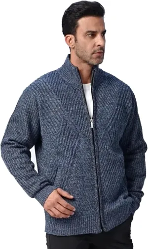 XinYangNi Men's Cardigan Sweaters Knit Zipper Casual Slim Fit Stand Collar with Full Zip and Pockets