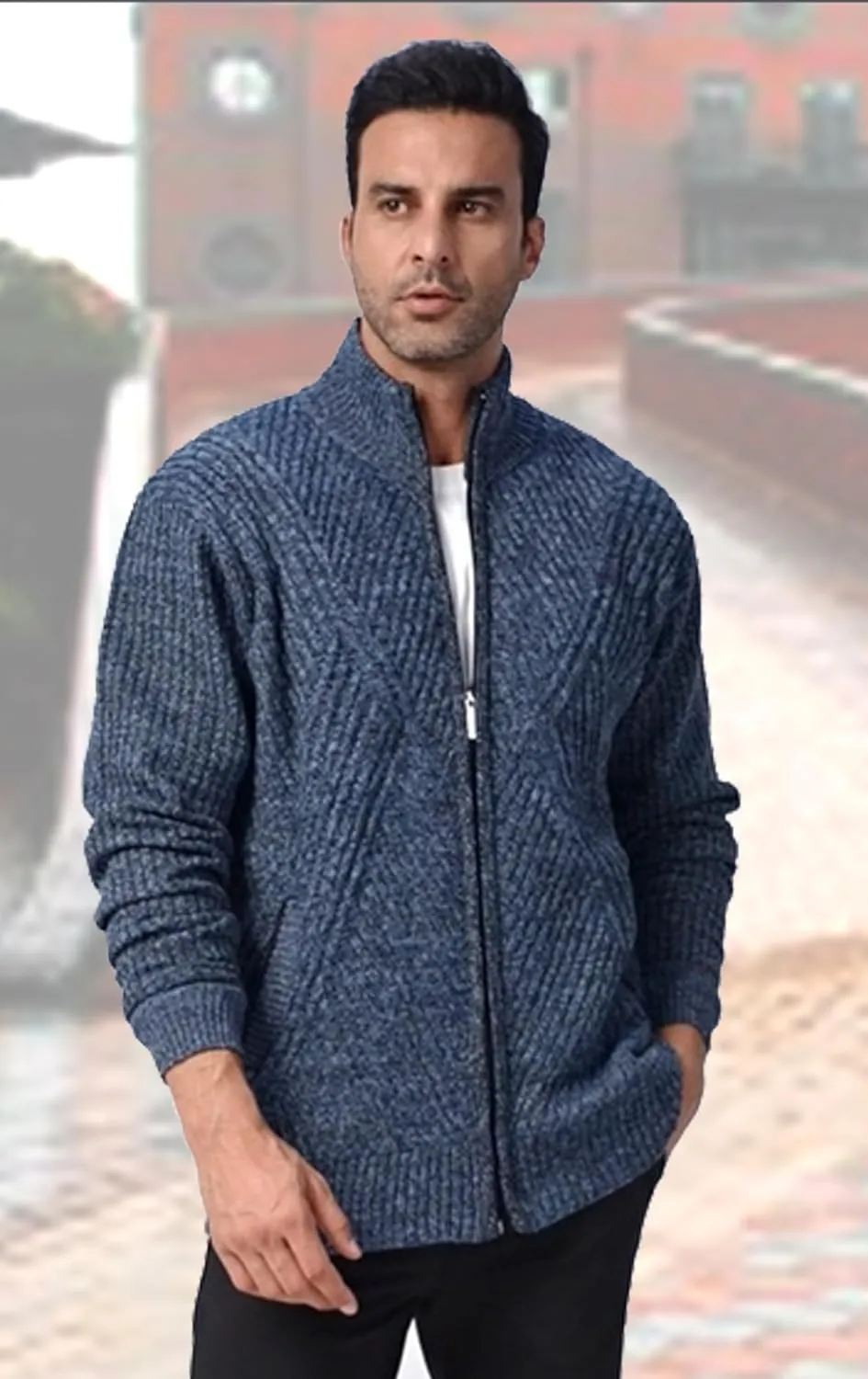 XinYangNi Men's Cardigan Sweaters Knit Zipper Casual Slim Fit Stand Collar with Full Zip and Pockets
