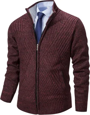 XinYangNi Men's Cardigan Sweaters Knit Zipper Casual Slim Fit Stand Collar with Full Zip and Pockets