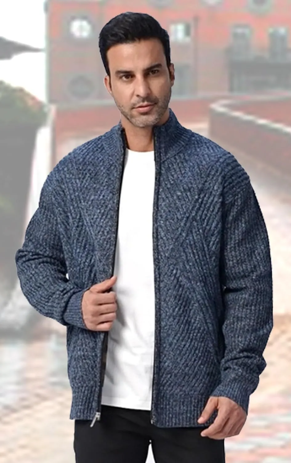 XinYangNi Men's Cardigan Sweaters Knit Zipper Casual Slim Fit Stand Collar with Full Zip and Pockets