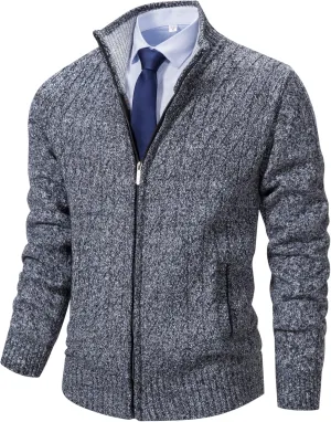 XinYangNi Men's Cardigan Sweaters Knit Zipper Casual Slim Fit Stand Collar with Full Zip and Pockets