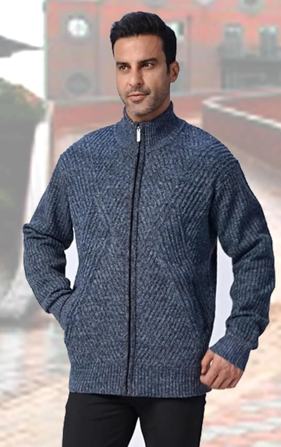 XinYangNi Men's Cardigan Sweaters Knit Zipper Casual Slim Fit Stand Collar with Full Zip and Pockets