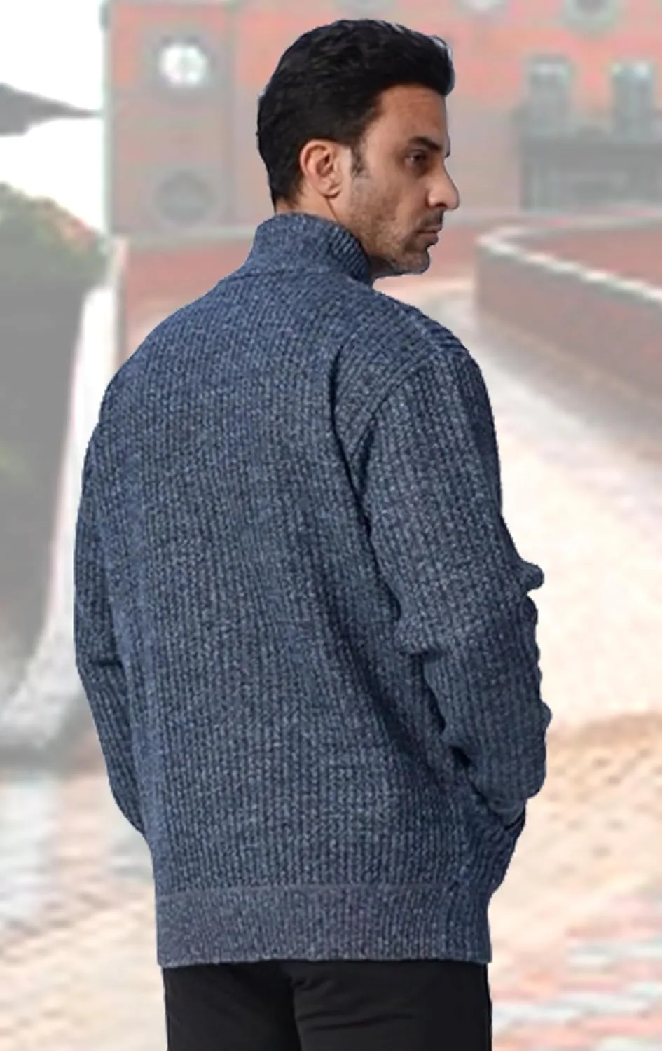 XinYangNi Men's Cardigan Sweaters Knit Zipper Casual Slim Fit Stand Collar with Full Zip and Pockets