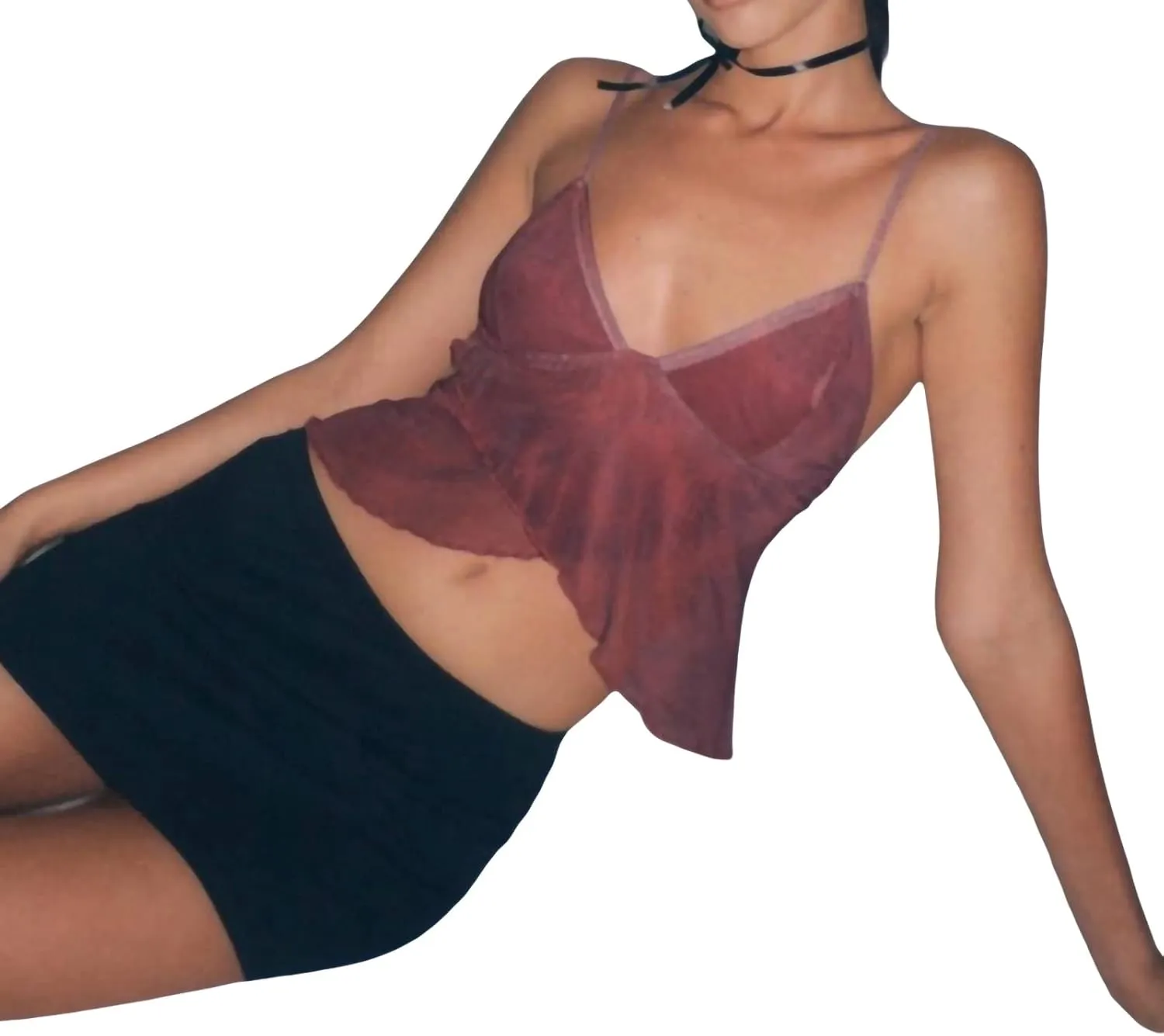 Y2K Mesh Cami Top for Women Sleeveless V Neck Open Front Cami Vest Top Spaghetti Strap Going Out Top