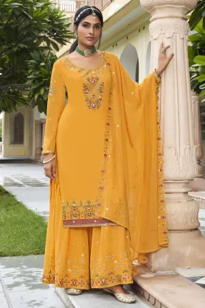 Yellow Color Inventive Sharara Suit In Georgette Fabric