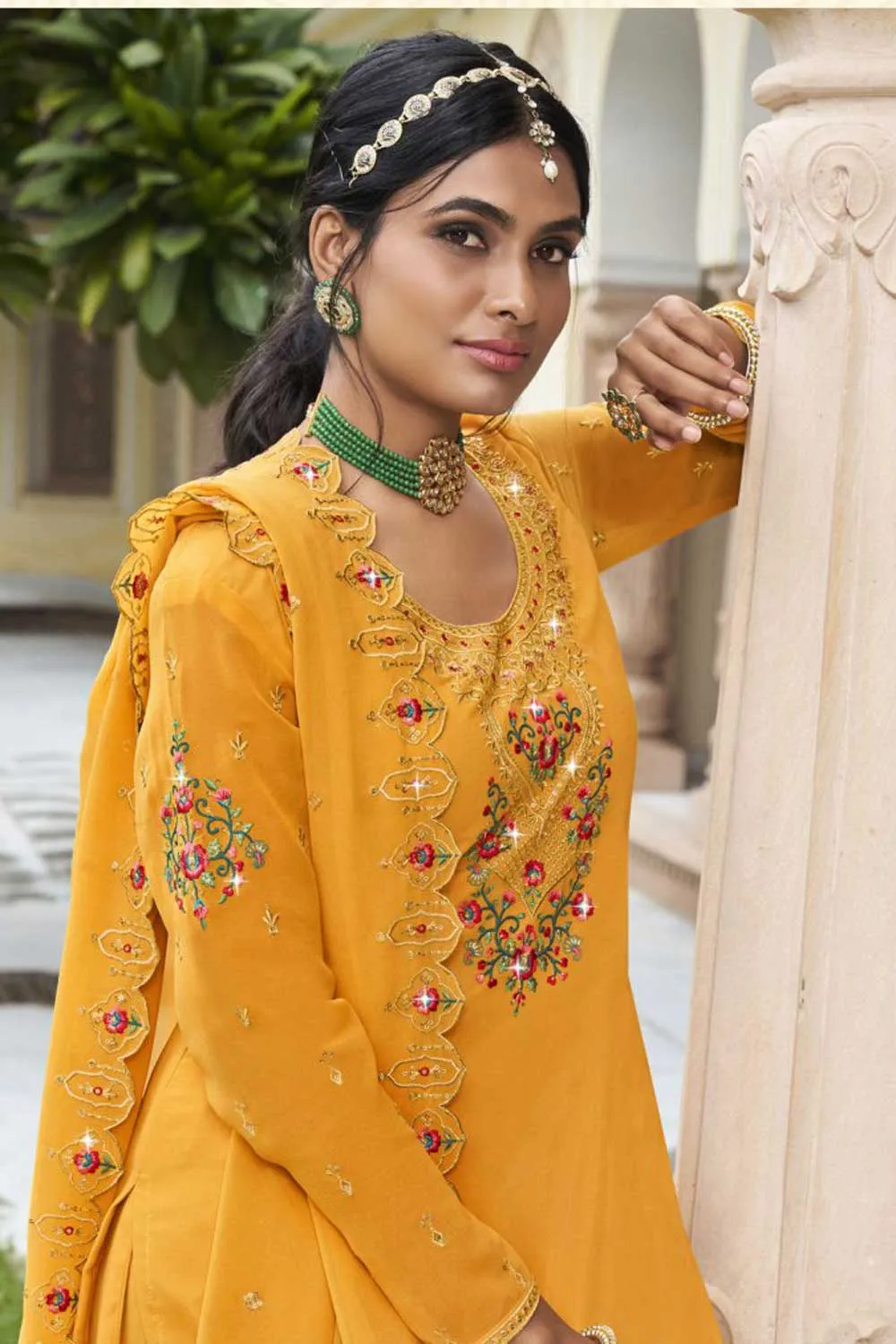 Yellow Color Inventive Sharara Suit In Georgette Fabric