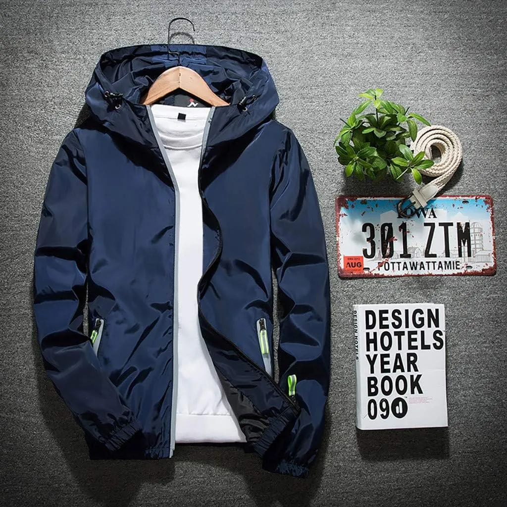 Ymosrh Men's Hooded Waterproof Lightweight Windbreaker Jackets Nylon Wind & Water Resistant Rain Jacket, M-7XL