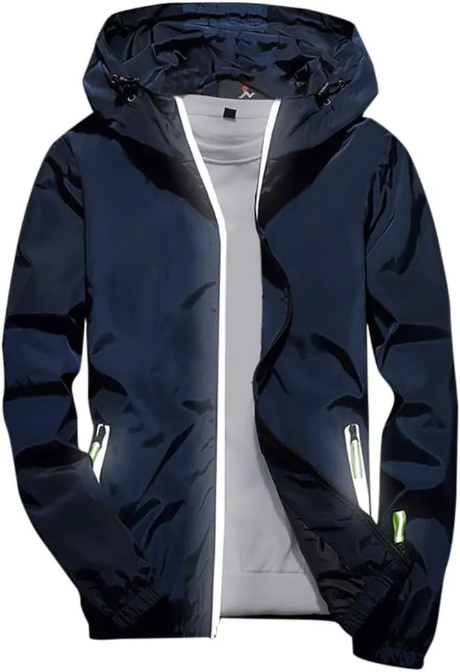Ymosrh Men's Hooded Waterproof Lightweight Windbreaker Jackets Nylon Wind & Water Resistant Rain Jacket, M-7XL
