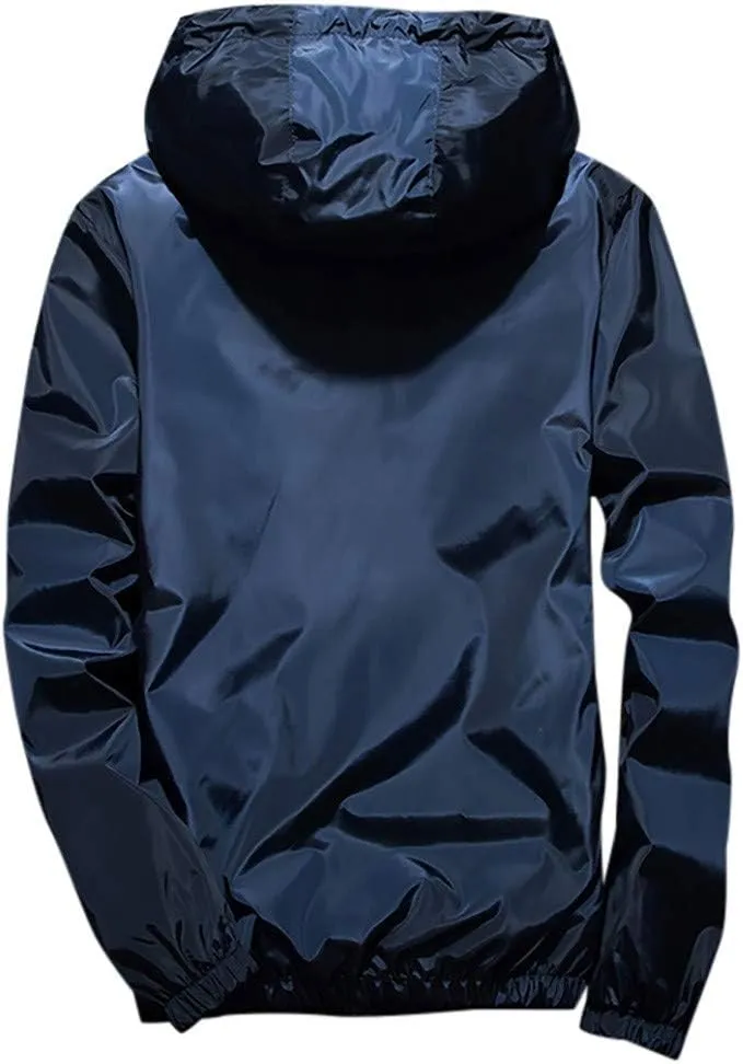 Ymosrh Men's Hooded Waterproof Lightweight Windbreaker Jackets Nylon Wind & Water Resistant Rain Jacket, M-7XL