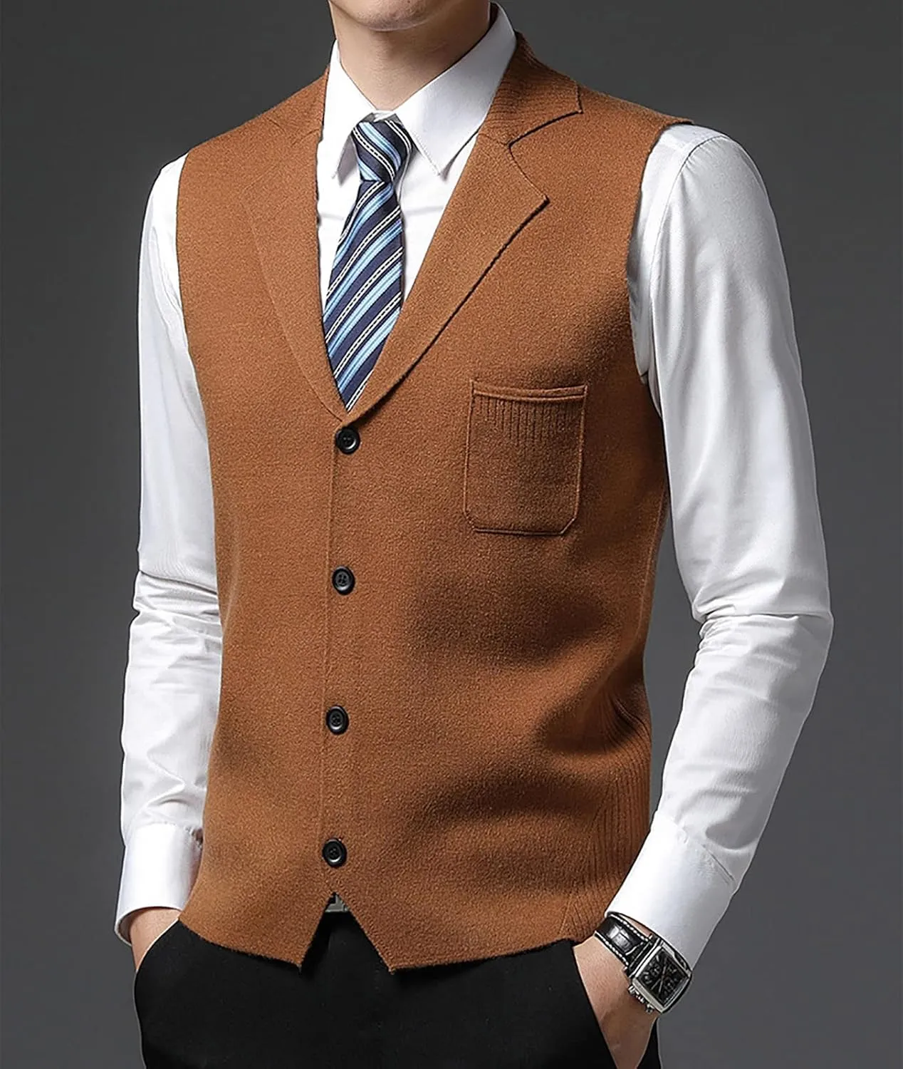 yoeasy Men's Cashmere Wool Blended Button Vest Relax Fit Lightweight V-Neck Sweater Cardigan Sweater