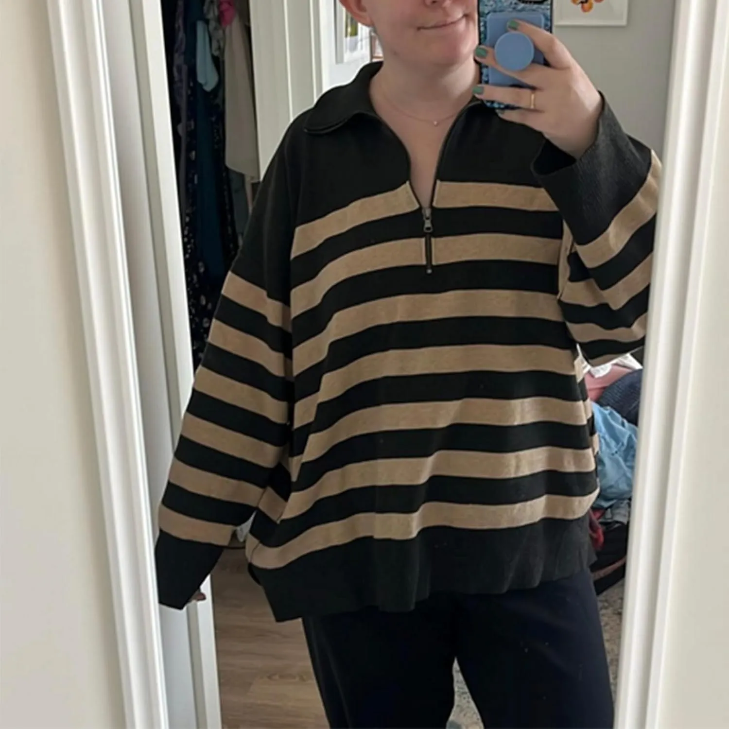 Yuemengxuan Women Y2k Striped Sweatshirts Quarter Zip Pullover Sweater Oversized Sweatshirt Hoodies Fall Fashion Outfits