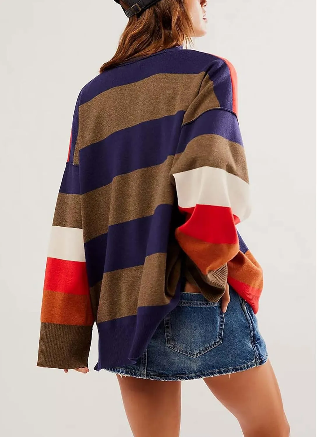 Yuemengxuan Women Y2k Striped Sweatshirts Quarter Zip Pullover Sweater Oversized Sweatshirt Hoodies Fall Fashion Outfits