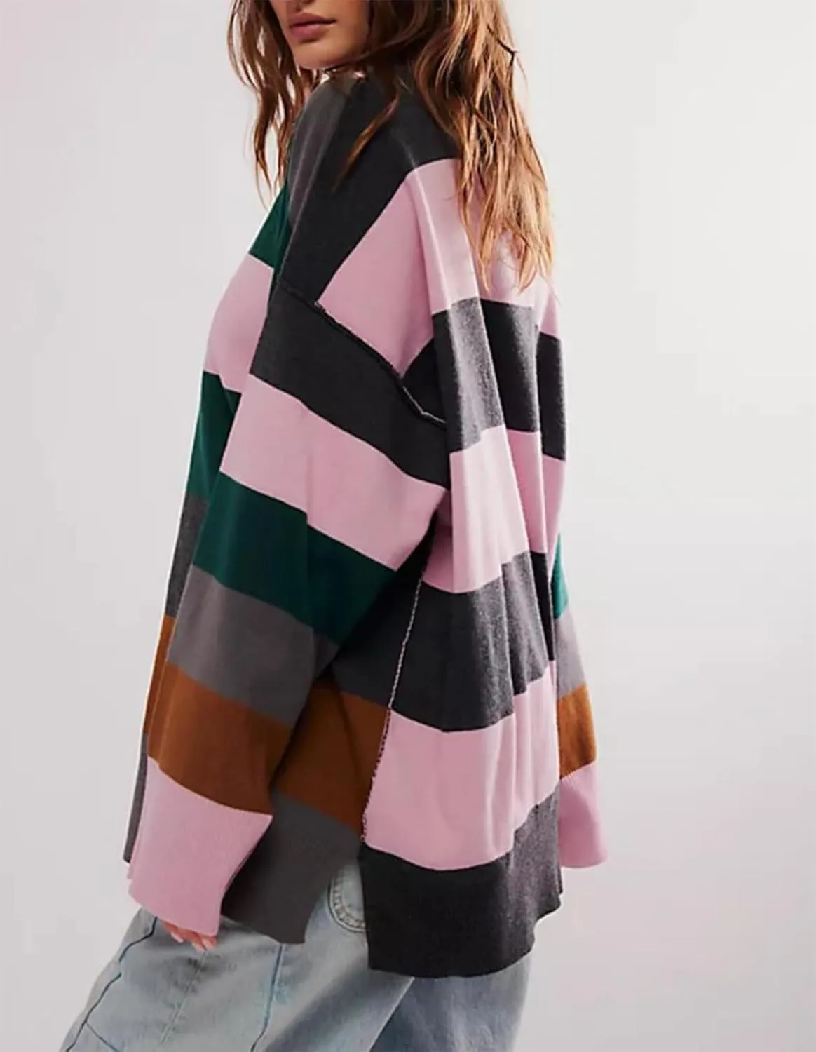 Yuemengxuan Women Y2k Striped Sweatshirts Quarter Zip Pullover Sweater Oversized Sweatshirt Hoodies Fall Fashion Outfits