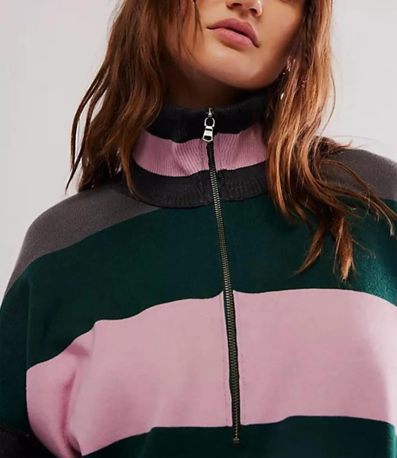 Yuemengxuan Women Y2k Striped Sweatshirts Quarter Zip Pullover Sweater Oversized Sweatshirt Hoodies Fall Fashion Outfits