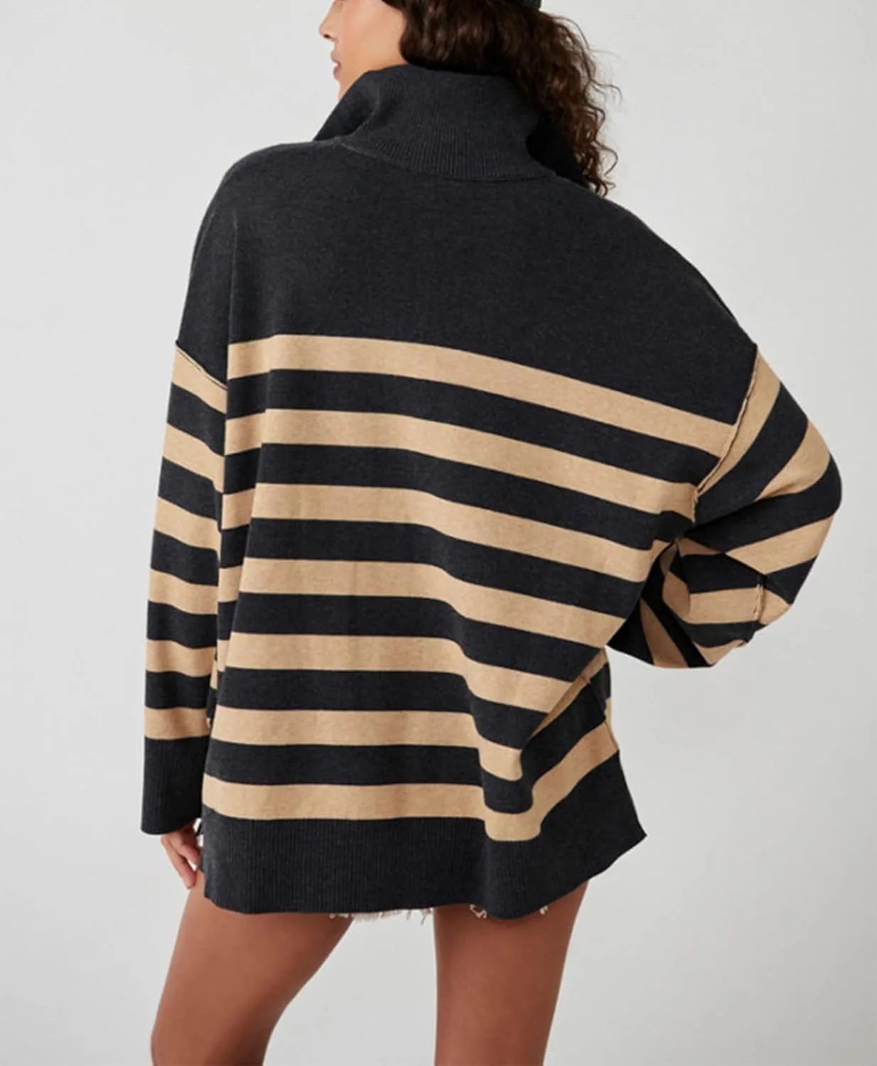 Yuemengxuan Women Y2k Striped Sweatshirts Quarter Zip Pullover Sweater Oversized Sweatshirt Hoodies Fall Fashion Outfits