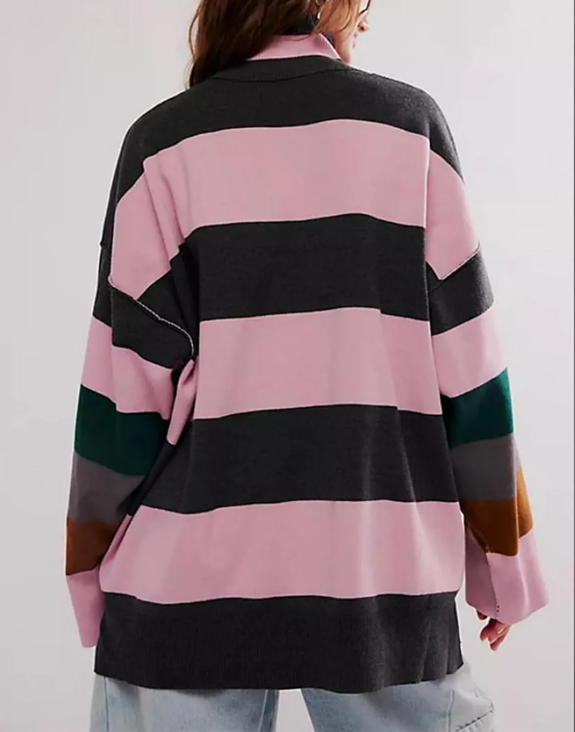 Yuemengxuan Women Y2k Striped Sweatshirts Quarter Zip Pullover Sweater Oversized Sweatshirt Hoodies Fall Fashion Outfits