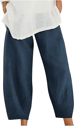 YUHGODO 2023 Summer Pants for Women Casual Wide Leg Harem Pants Cotton Linen Capri Pants Yoga Pants Elastic Waist Trousers