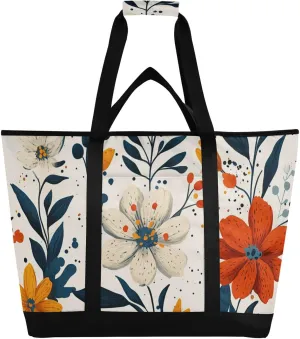 Yuiboo Large Insulated Cooler Bag Hot or Cold Carrier Beach Tote Bag with Cooler Compartment Personalized for Travel Picnics Delivery Spring Cute Floral Colorful Rustic