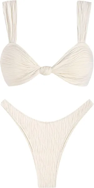 ZAFUL 2025 Cheeky Bikini Sets for Women High Cut Swimsuit Textured Ribbed Bikini Thong Bathing Suit