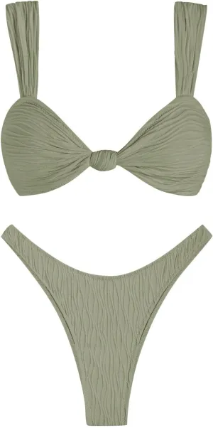 ZAFUL 2025 Cheeky Bikini Sets for Women High Cut Swimsuit Textured Ribbed Bikini Thong Bathing Suit
