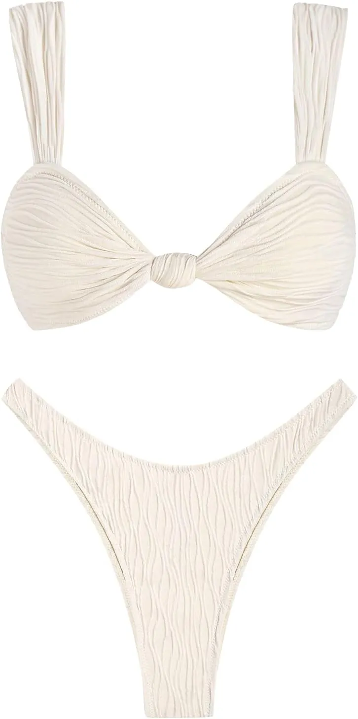 ZAFUL 2025 Cheeky Bikini Sets for Women High Cut Swimsuit Textured Ribbed Bikini Thong Bathing Suit