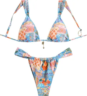 ZAFUL Bikini Sets for Women Triangle Bow Decor Ruffle Straps Lace up Swimsuit 2 Pieces High Cut Bathing Suits