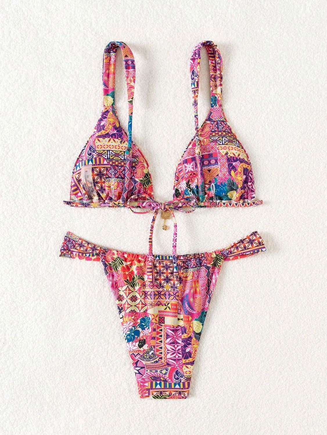 ZAFUL Bikini Sets for Women Triangle Bow Decor Ruffle Straps Lace up Swimsuit 2 Pieces High Cut Bathing Suits