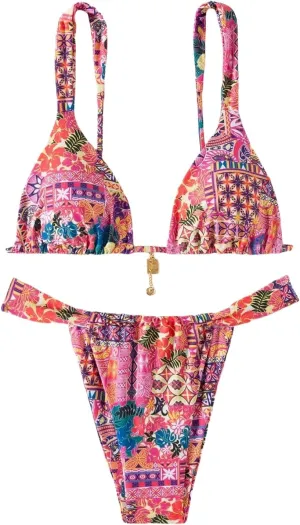 ZAFUL Bikini Sets for Women Triangle Bow Decor Ruffle Straps Lace up Swimsuit 2 Pieces High Cut Bathing Suits