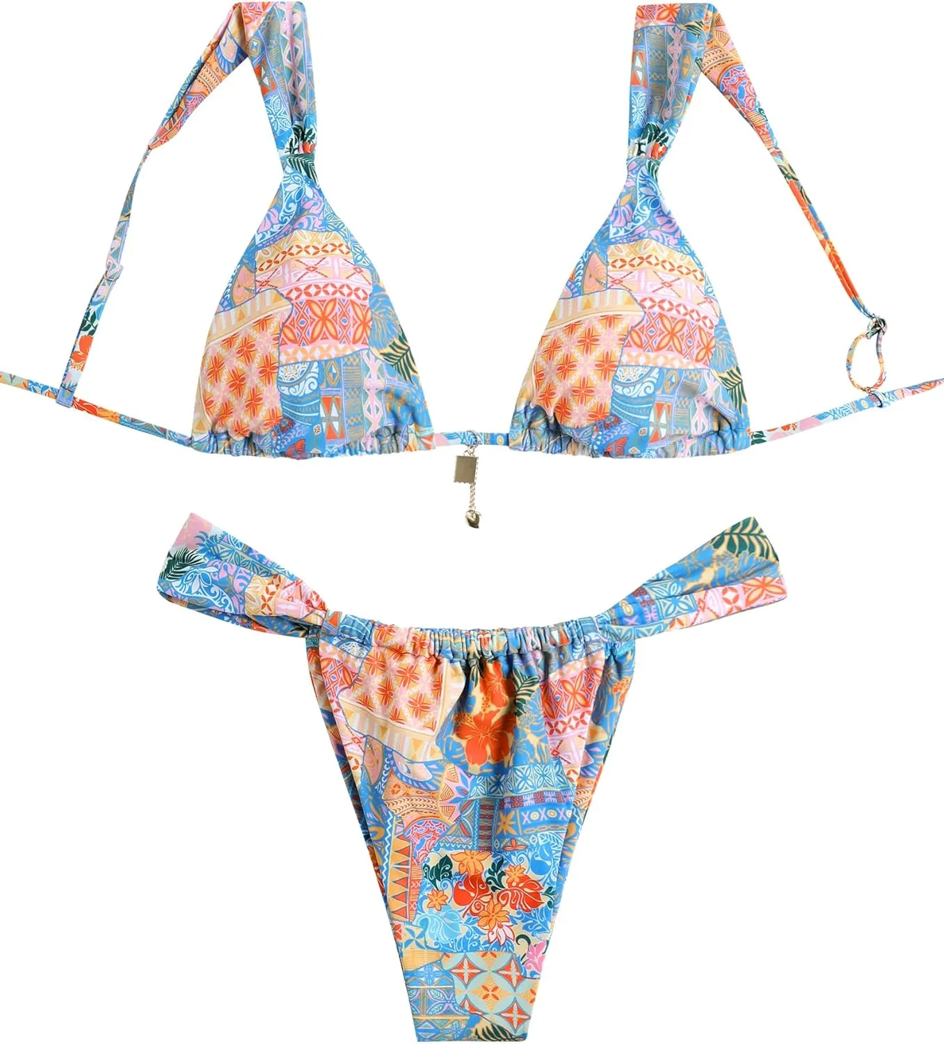 ZAFUL Bikini Sets for Women Triangle Bow Decor Ruffle Straps Lace up Swimsuit 2 Pieces High Cut Bathing Suits