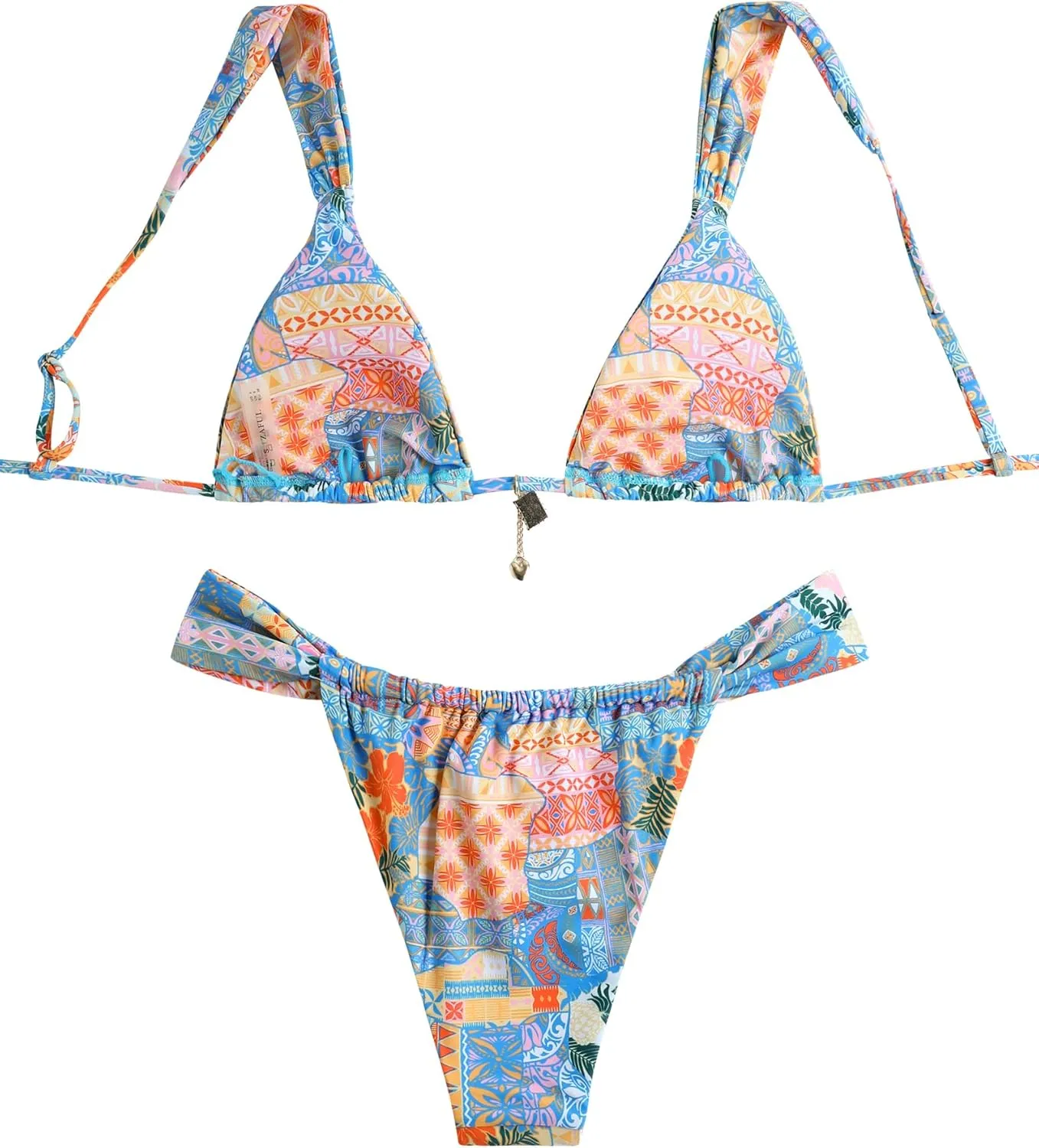 ZAFUL Bikini Sets for Women Triangle Bow Decor Ruffle Straps Lace up Swimsuit 2 Pieces High Cut Bathing Suits