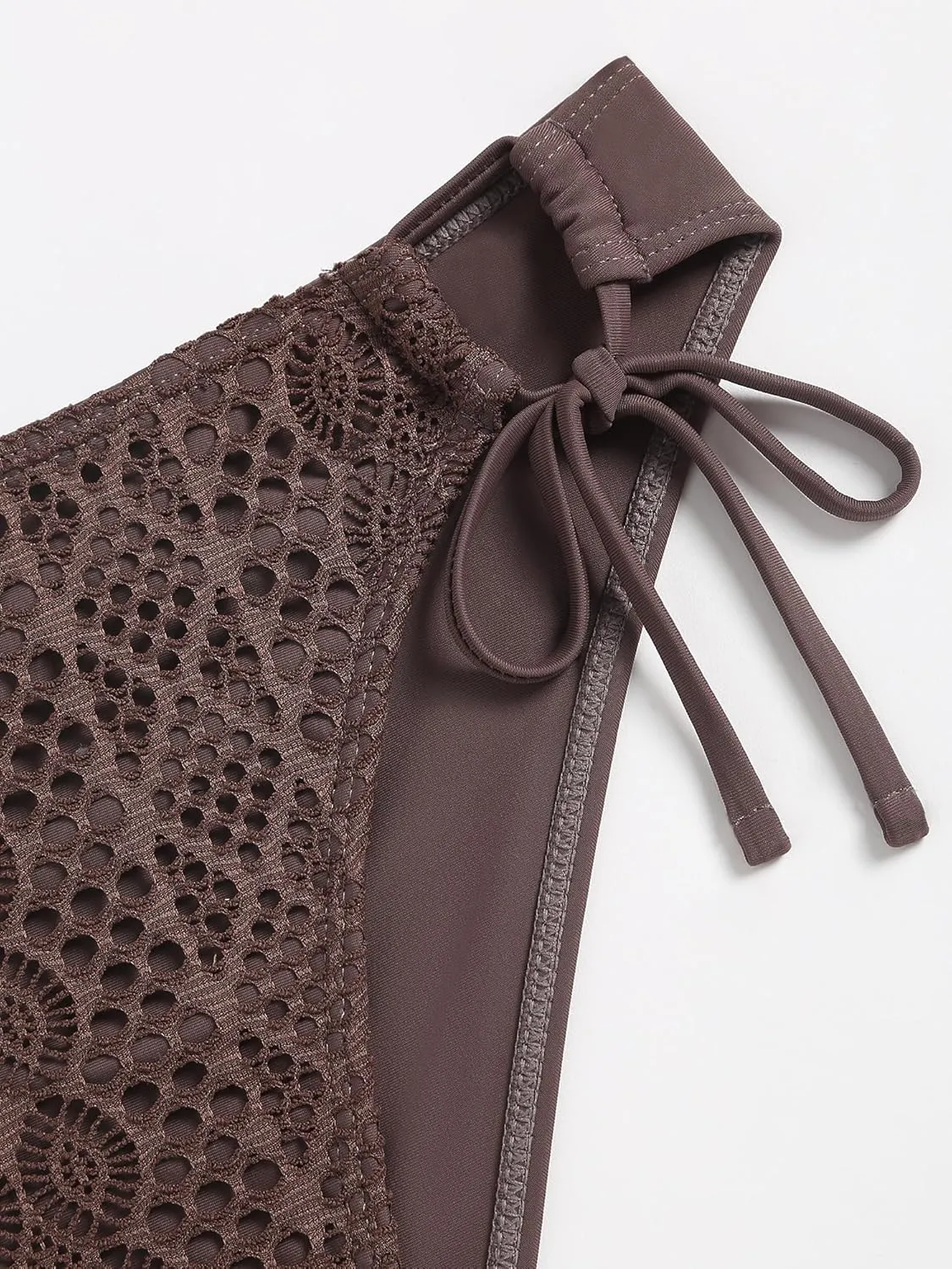 ZAFUL Women's Halter Bikini Set Crochet Triangle Two Piece Bathing Suit Side Tie Swimwear