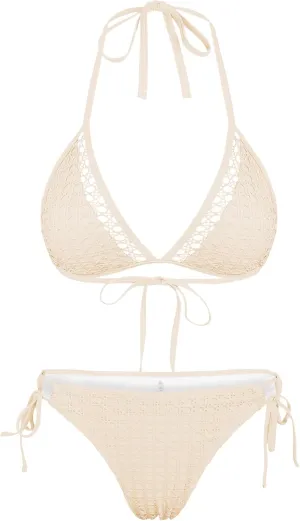 ZAFUL Women's Halter Bikini Set Crochet Triangle Two Piece Bathing Suit Side Tie Swimwear