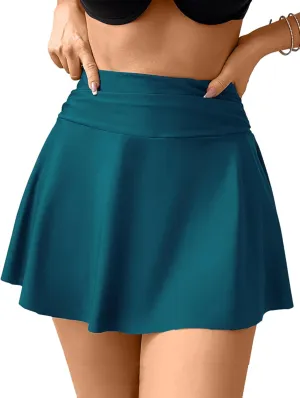 ZAFUL Women's High Waisted Swim Skirt with Pocket Ruched Tummy Control Swimsuit Bathing Suit Tankini Bottoms