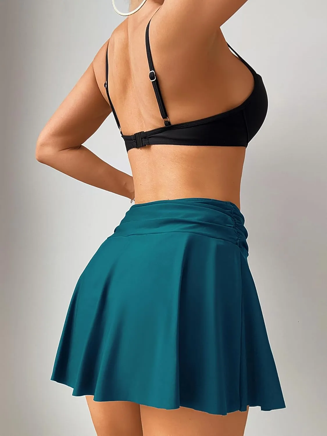 ZAFUL Women's High Waisted Swim Skirt with Pocket Ruched Tummy Control Swimsuit Bathing Suit Tankini Bottoms