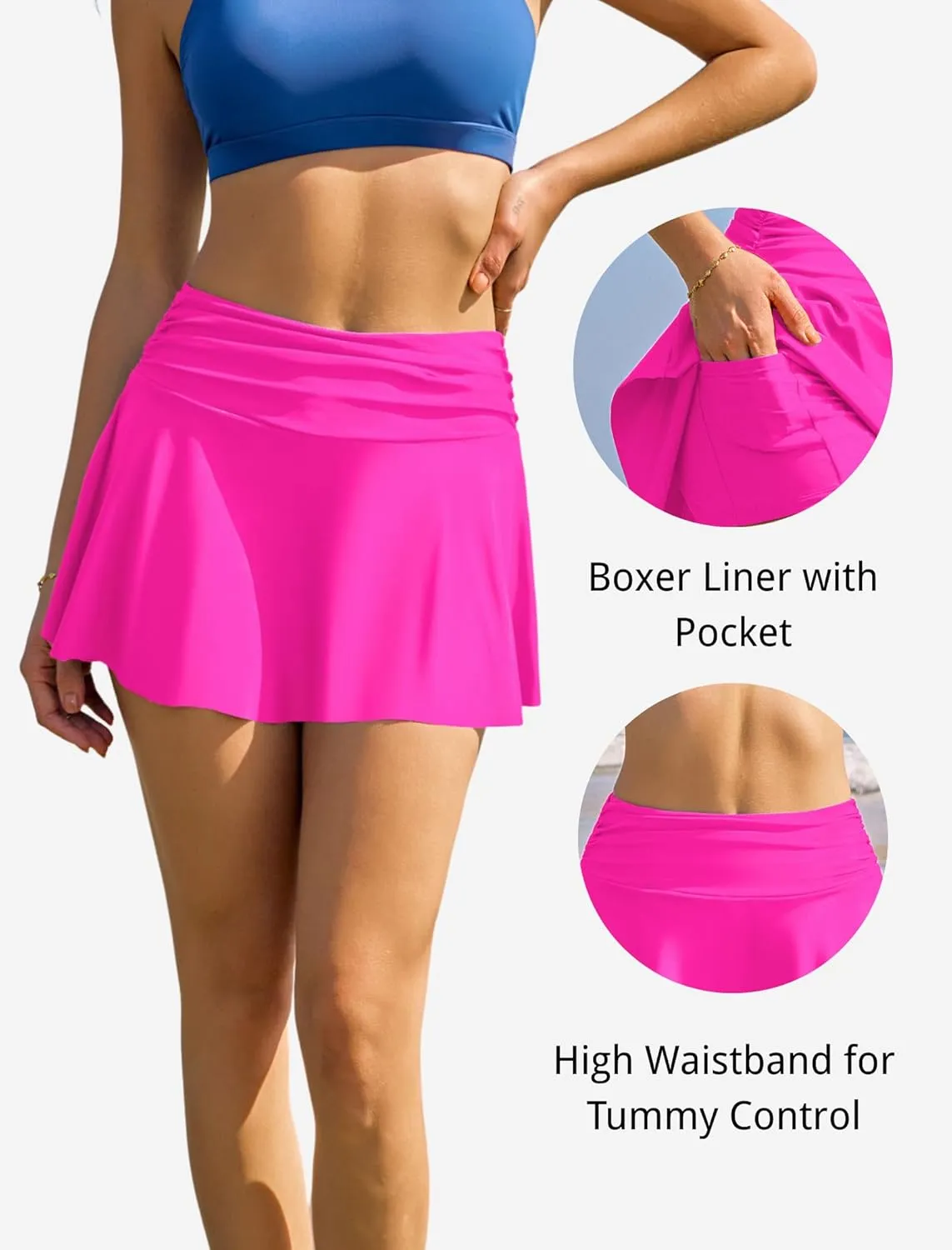 ZAFUL Women's High Waisted Swim Skirt with Pocket Ruched Tummy Control Swimsuit Bathing Suit Tankini Bottoms