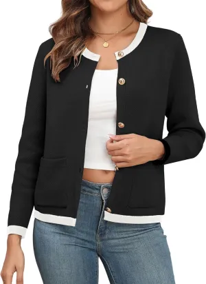 ZAFUL Women's Knit Cardigan Sweaters Casual Crew Neck Long Sleeve Button Up Open Front Jacquard Knit Sweater Tops