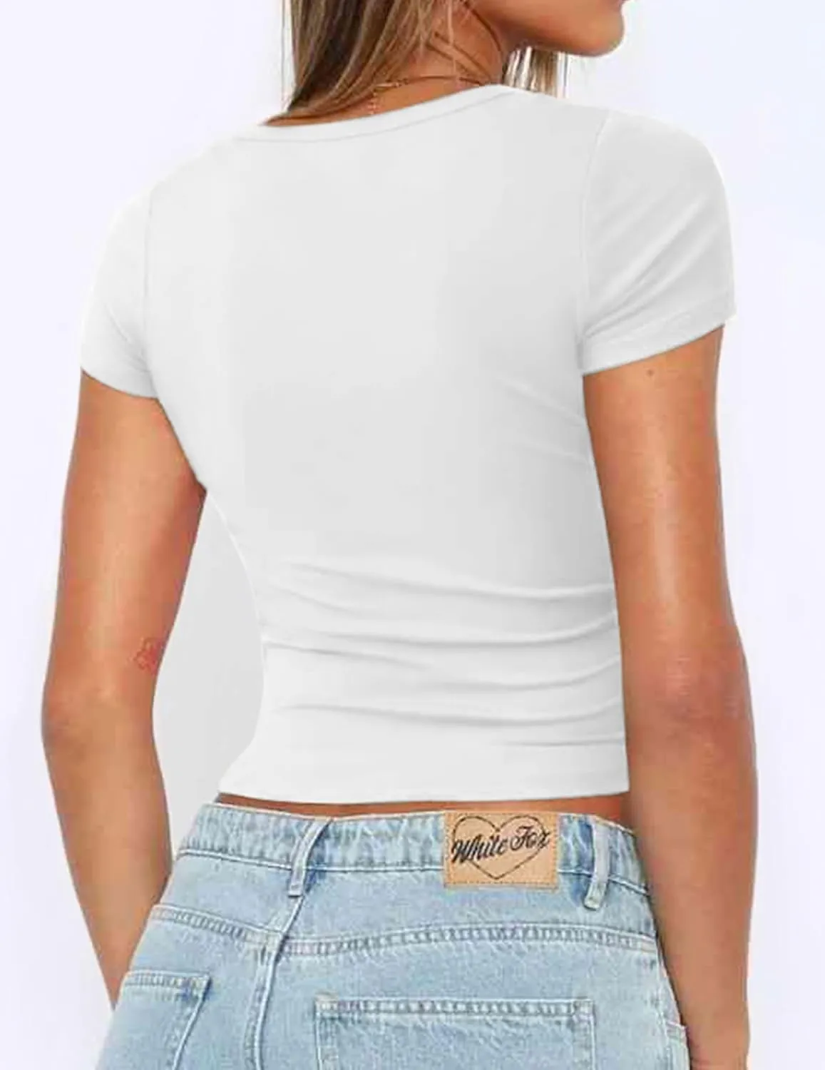 Zeagoo Women's Short Sleeve Square Neck T Shirt Slim Fitted Casual Basic Crop Top Going Out Tops