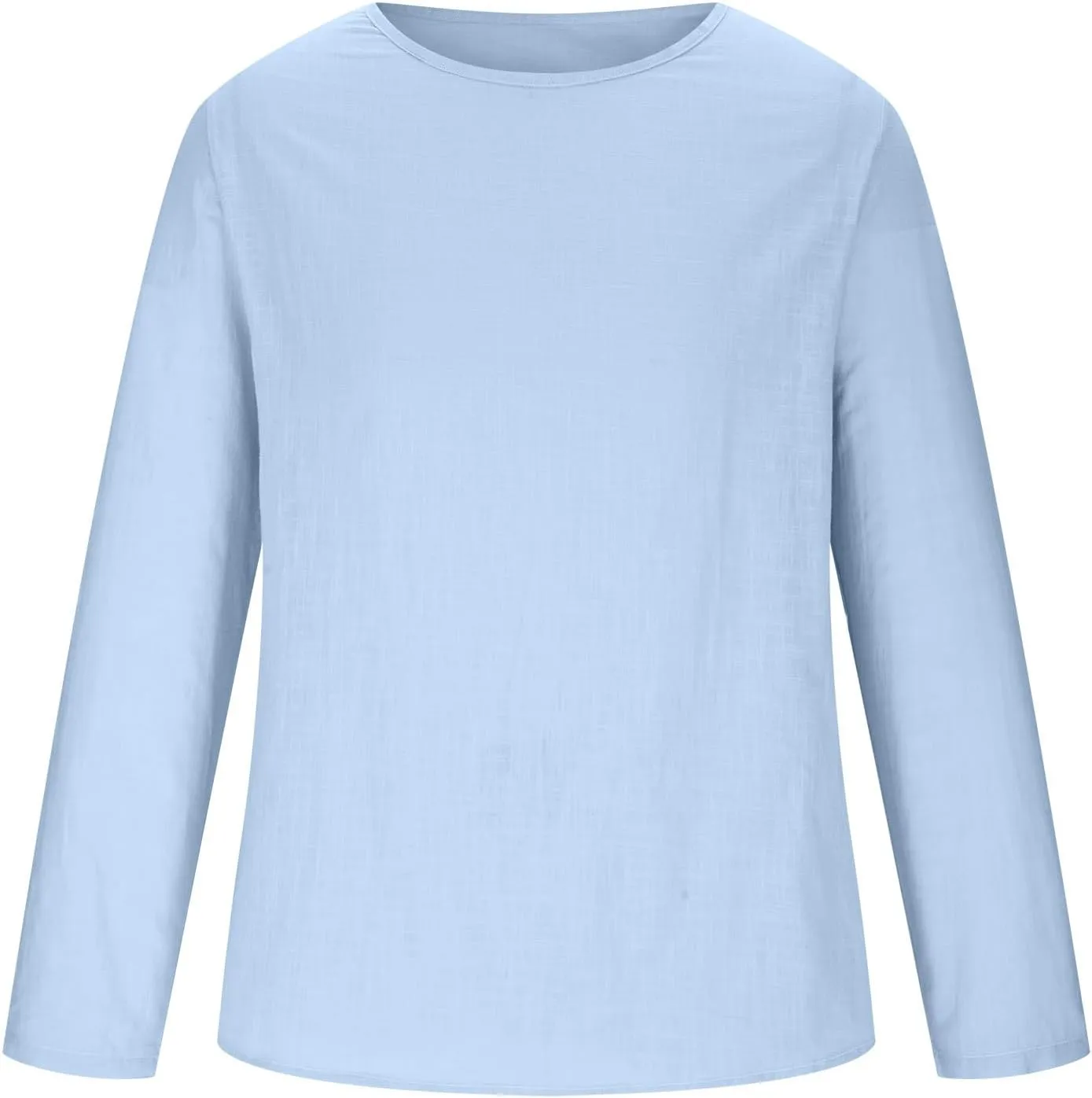 Zeiyignr Cotton Linen Shirts for Men Casual Shirts Round Neck Lightweight Long Sleeve Beach Shirt Loose Fit Hawaiian T Shirts