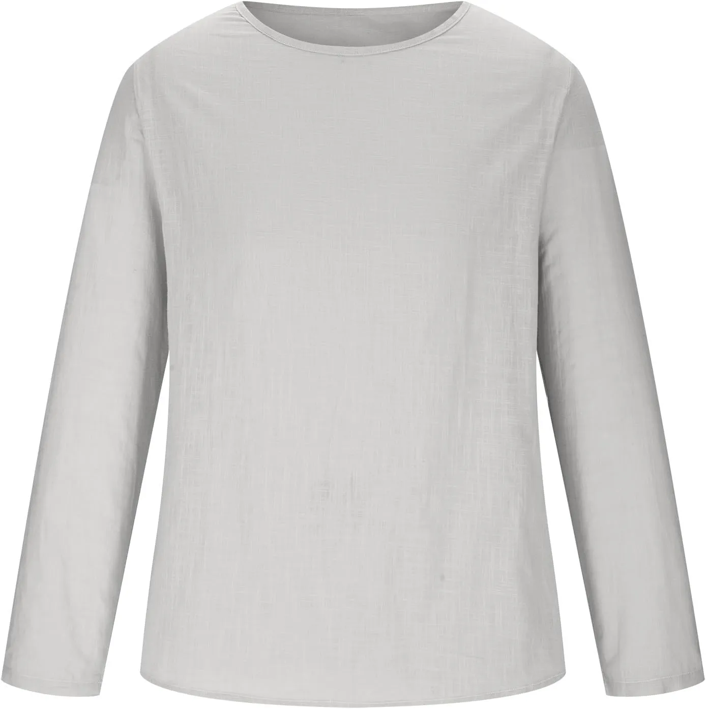 Zeiyignr Cotton Linen Shirts for Men Casual Shirts Round Neck Lightweight Long Sleeve Beach Shirt Loose Fit Hawaiian T Shirts