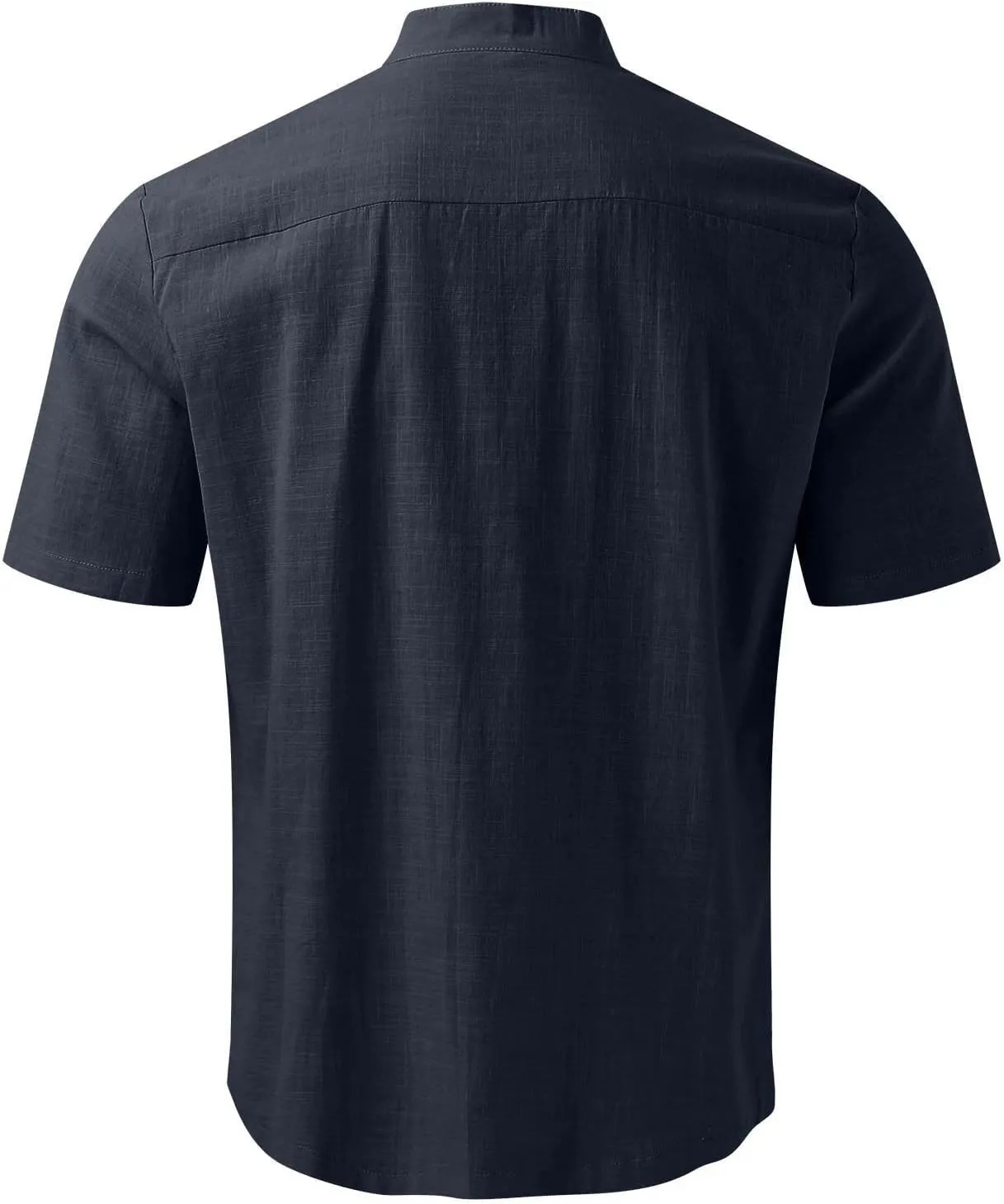 Zeiyignr Men's Banded Collar Beach Shirt Cotton Linen Casual Button Down Short Sleeve Shirts Summer Vacation Beach Shirts