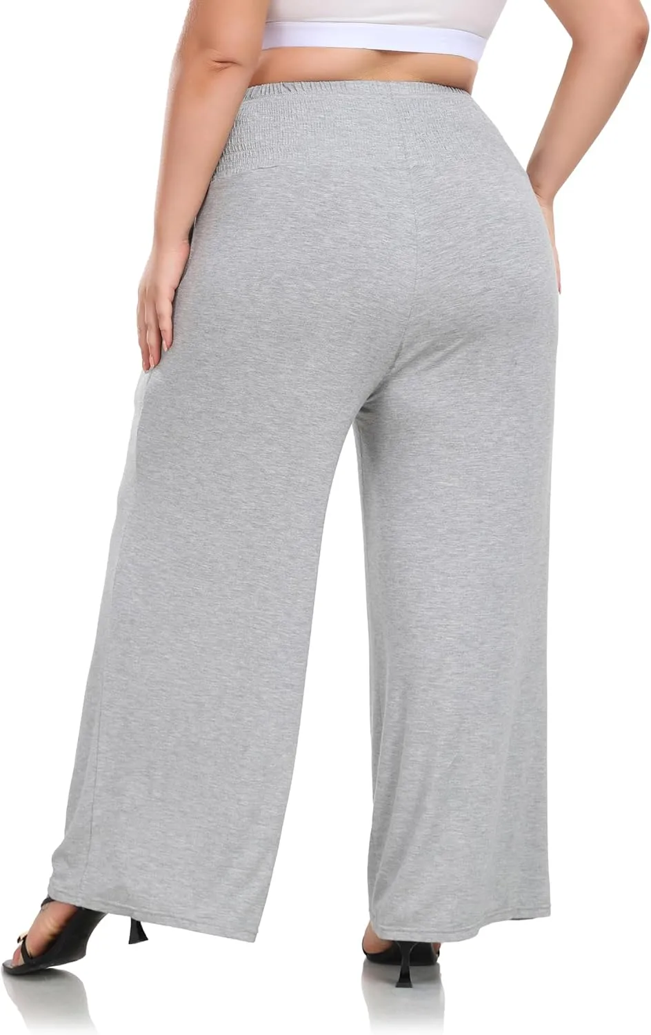 ZERDOCEAN Women's Plus Size Palazzo Pants Wide Leg Smocked Waist Casual Loose Lounge Pants with Pockets