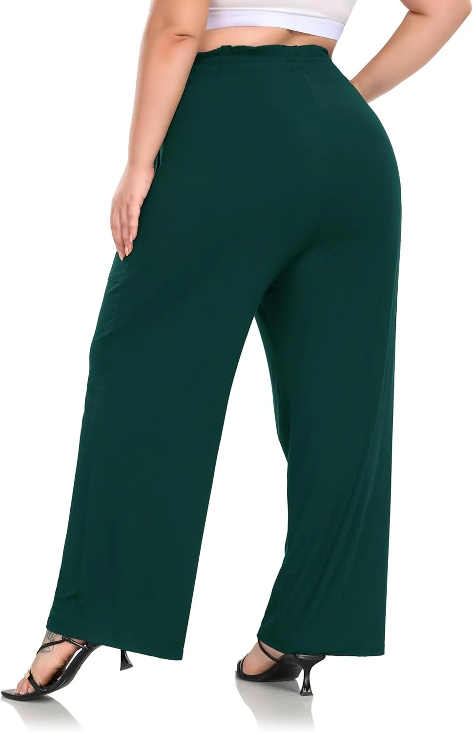 ZERDOCEAN Women's Plus Size Wide Leg Pants High Waisted Casual Lounge Yoga Pants with Drawstring Pockets