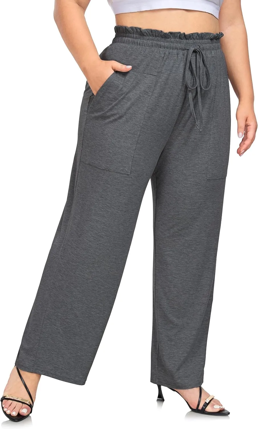 ZERDOCEAN Women's Plus Size Wide Leg Pants High Waisted Casual Lounge Yoga Pants with Drawstring Pockets