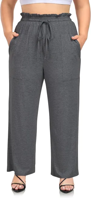 ZERDOCEAN Women's Plus Size Wide Leg Pants High Waisted Casual Lounge Yoga Pants with Drawstring Pockets