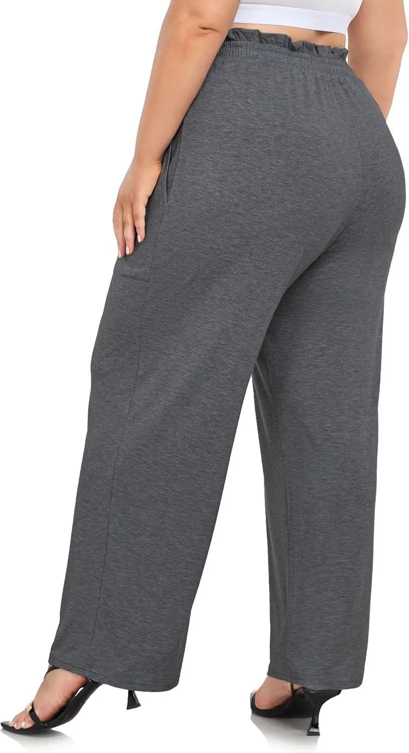 ZERDOCEAN Women's Plus Size Wide Leg Pants High Waisted Casual Lounge Yoga Pants with Drawstring Pockets