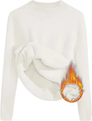 ZESICA Women's Fleece Sherpa Lined Sweater Winter Thermal Shirts Long Sleeve Mock Neck Slim Fitted Pullover Tops