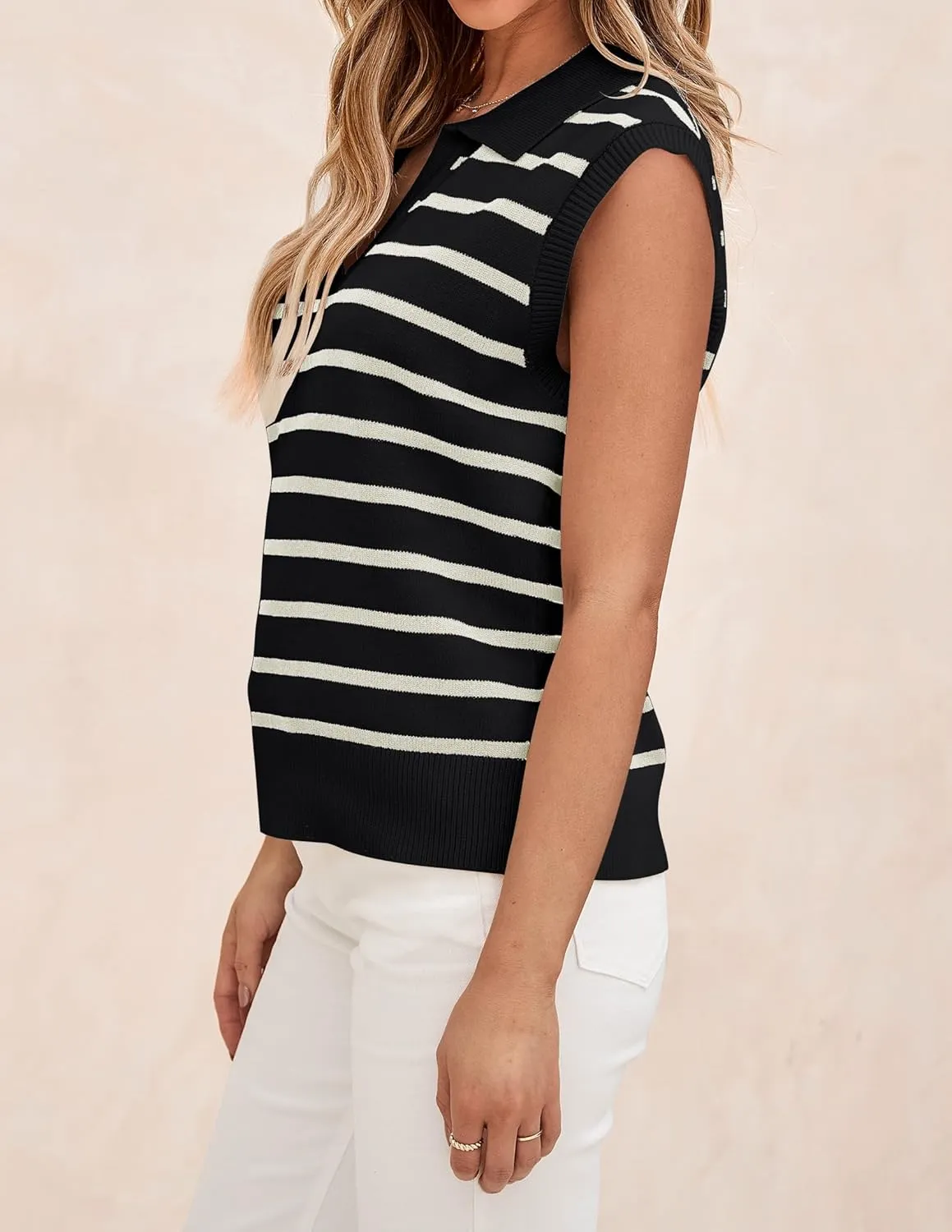 ZESICA Women's Summer Sweaters Vest 2025 V Neck Cap Sleeve Sleeveless Ribbed Knit Spring Tank Tops