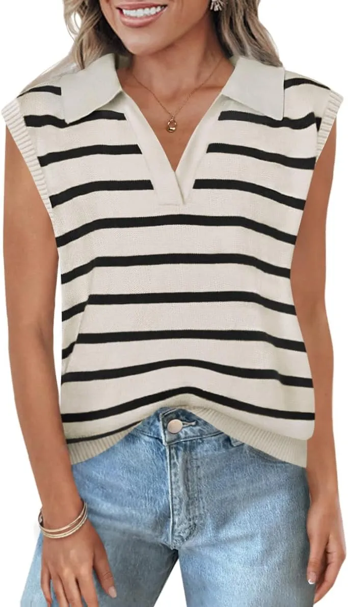 ZESICA Women's Summer Sweaters Vest 2025 V Neck Cap Sleeve Sleeveless Ribbed Knit Spring Tank Tops
