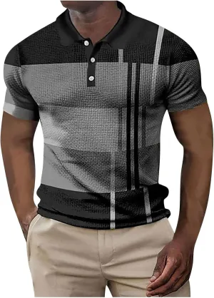 Zipper Polo Shirts Men Casual Slim Fit Short Sleeve Stylish Shirts Colorblock Lapel Work Sports Golf Tee Tops